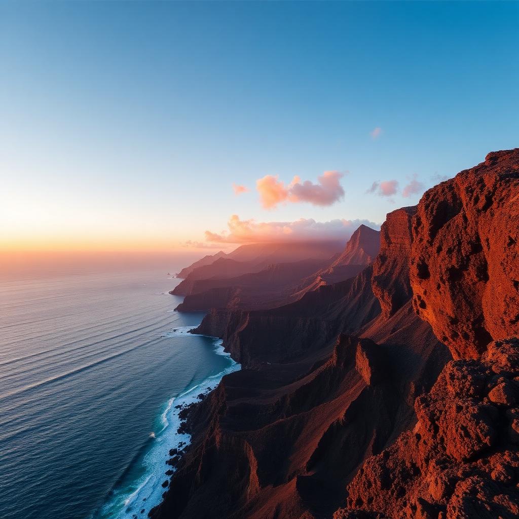 Paysage volcanique des Canaries au coucher du soleil en mars