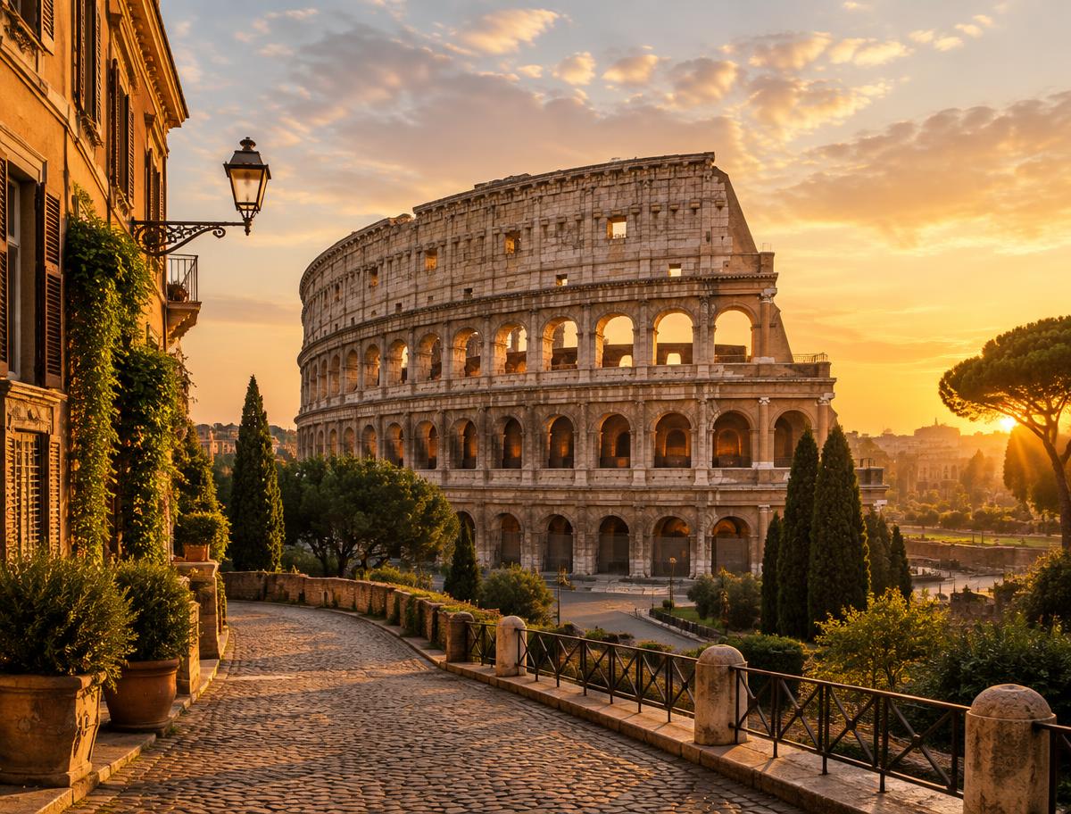 Colisée de Rome baigné par la lumière dorée