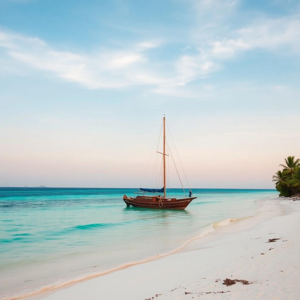 Plage de Zanzibar avec un boutre traditionnel sur l'océan Indien en janvier